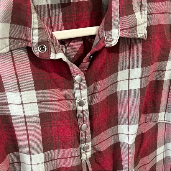 Duluth Trading Co Red Plaid Flannel Popover Long Sleeve Button Tunic Size Small - Picture 3 of 7